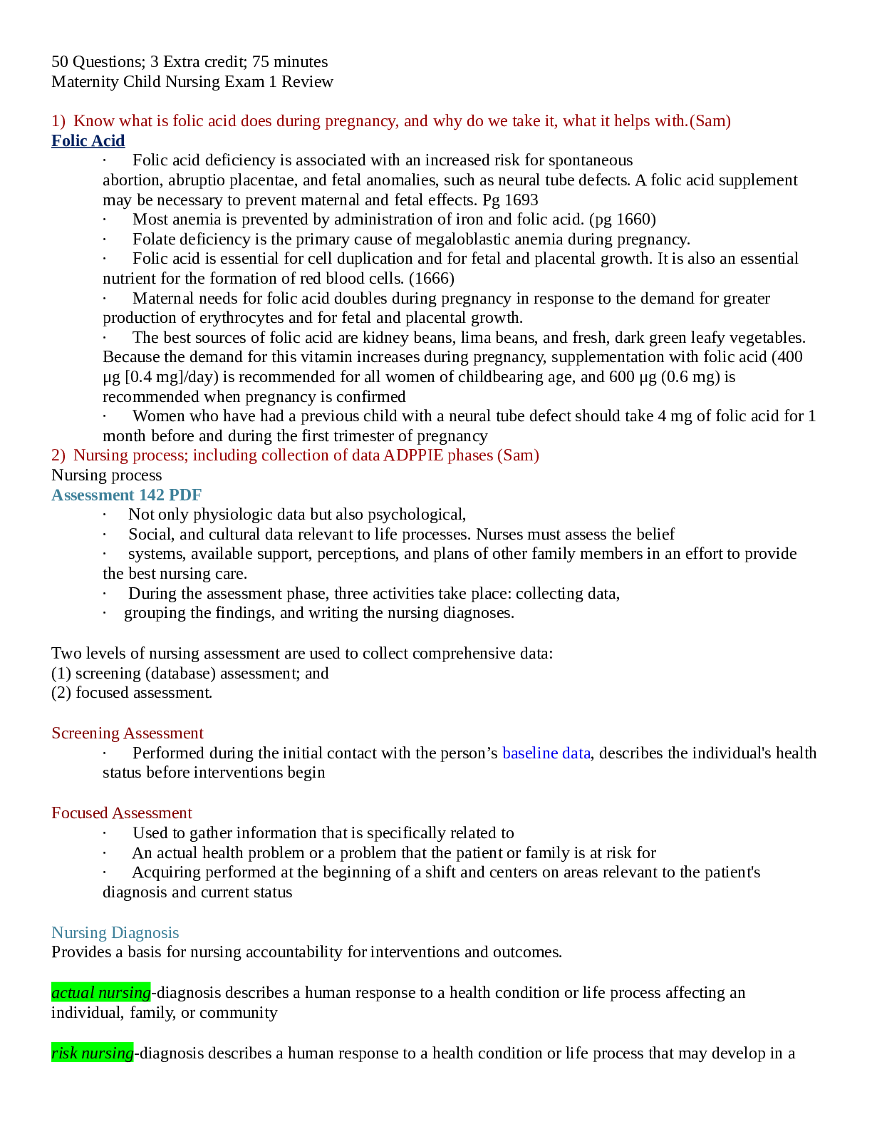 Preview image for Maternity Child Nursing Exam 1